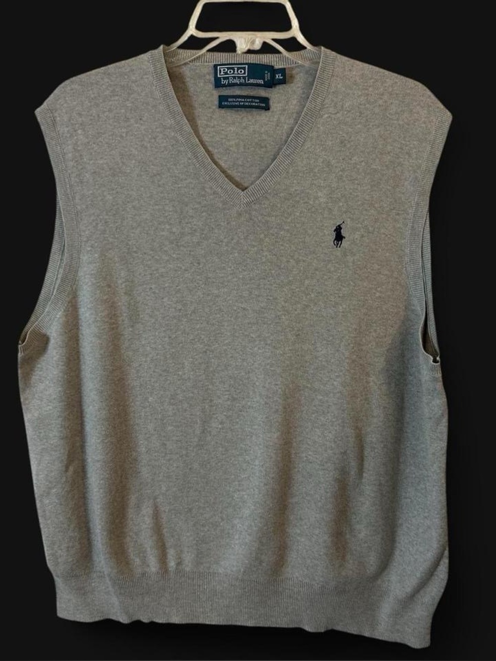 Ralph Lauren Men’s Heathered Gray V-Neck Sweater Vest 100% Pima Cotton